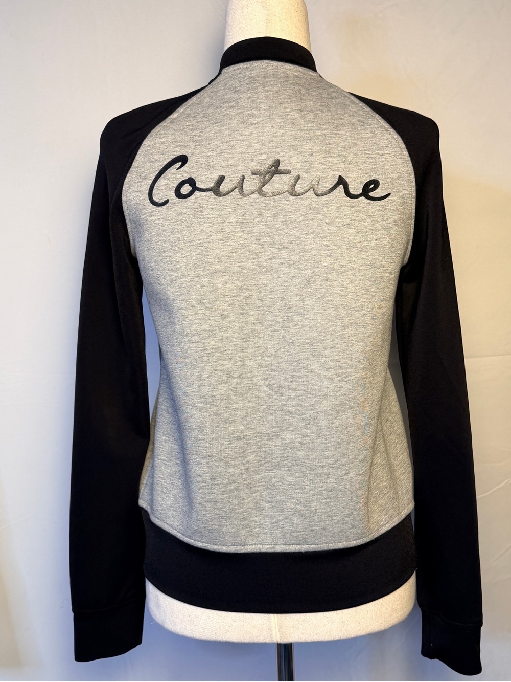 Juicy Couture Grey and Black Raglan varsity track Jacket, Y2K preppy, academia S